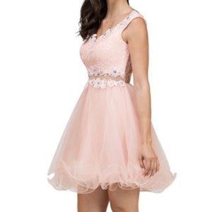 Elegant Blush Tulle Floral Cocktail Dress